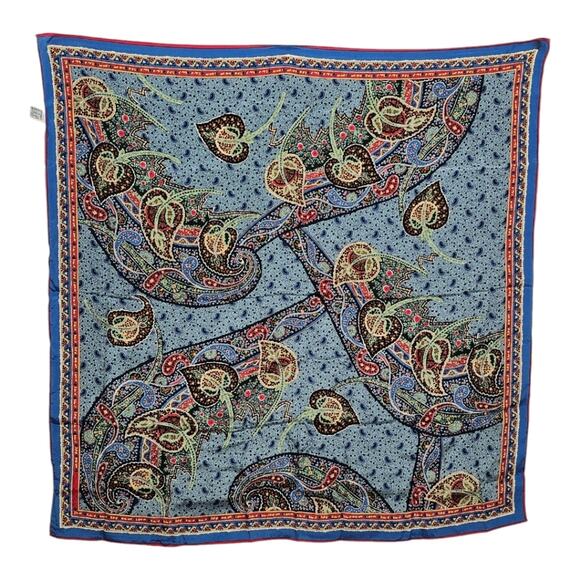 Vintage Oscar de La Rauta 100% Silk Paisley and Floral Scarf 31" x 31" Japan - Picture 2 of 6